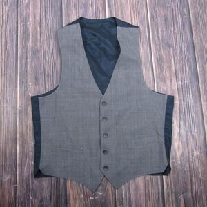 Suit Vest Mens 42L Brown Check Piece Wool Blend Waistcoat Formal Tuxedo Dress
